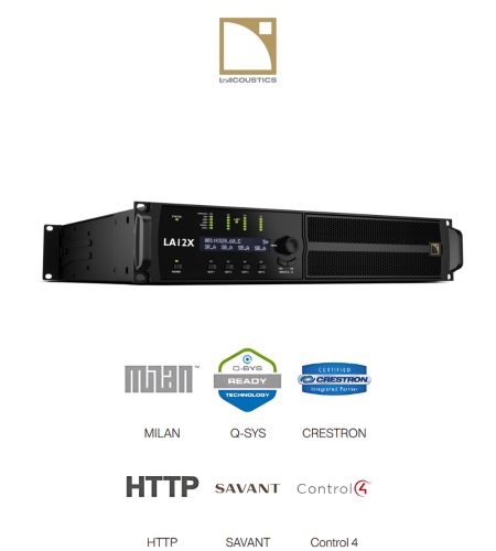 Amplified controller 4 kênh L-Acoustics LA12X, DSP Dual SHARC, công suất 4x3300W, hỗ trợ Milan-AVB, AES/EBU, analog, speakON, CA-COM, lý tưởng cho âm thanh chuyên nghiệp.