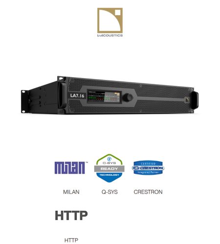 Amplified controller 16 kênh L-Acoustics LA7.16, DSP Gen.5 Dual SHARC, công suất 16x1300W, hỗ trợ Milan-AVB, AES/EBU, analog, màn hình cảm ứng TFT, lý tưởng cho âm thanh chuyên nghiệp.