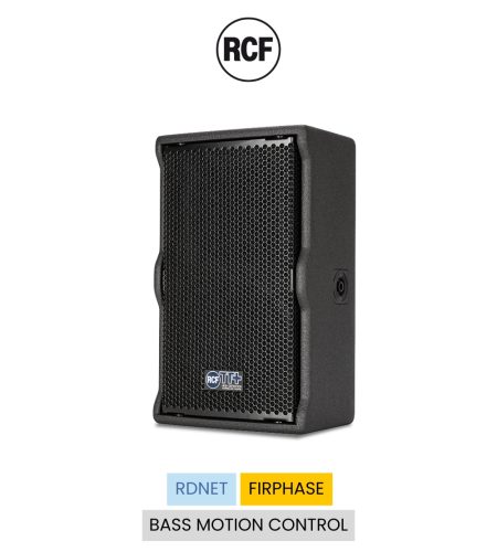 Loa full-range RCF TT 08-A II 8" active 2-way với công suất 1000W, tích hợp DSP và RDNet, lý tưởng cho giám sát sân khấu và cài đặt cố định.